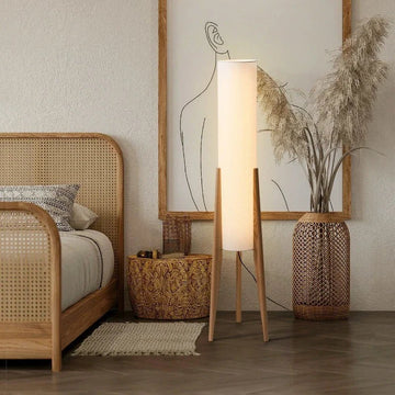 Lampe sur Pied en Bois Massif, Style Rétro Japonais, Luminaire Décoratif d'Angle, Idéal pour un Bureau, un Hôtel, un Salon ou une Chambre à Coucher - Lumeria