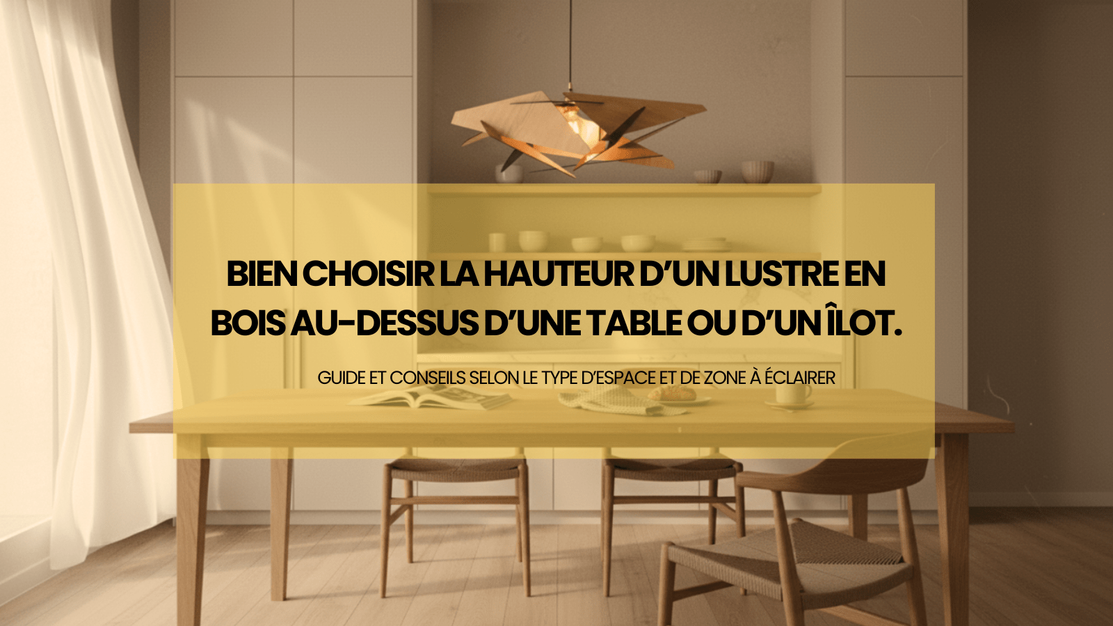 Bien choisir la hauteur d’un lustre en bois au-dessus d’une table ou d’un îlot. - Lumeria