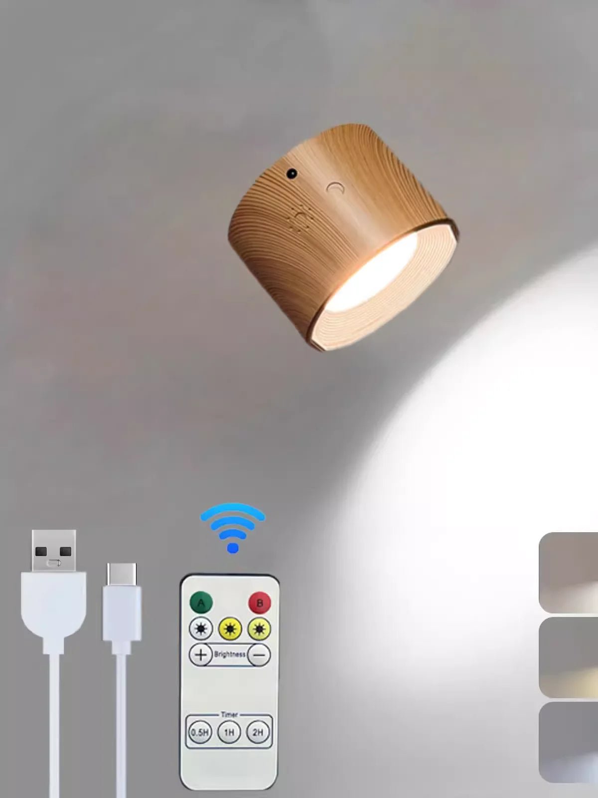 Applique murale double tête – touche & télécommande, LED USB rechargeable, rotation 360°, veilleuse - Lumeria