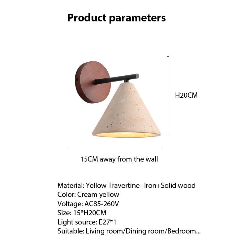 Applique murale en pierre naturelle et bois – Design classique Nik en travertin jaune - Lumeria