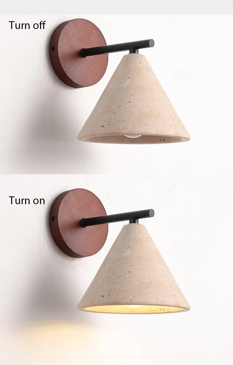 Applique murale en pierre naturelle et bois – Design classique Nik en travertin jaune - Lumeria