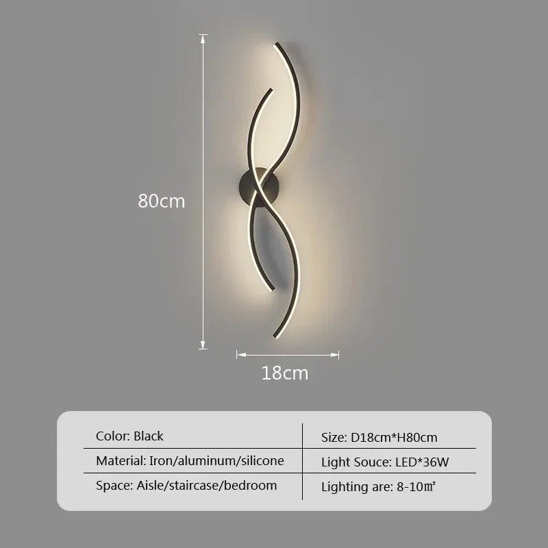 Applique murale LED courbée en aluminium avec diffuseur acrylique noir - Lumeria