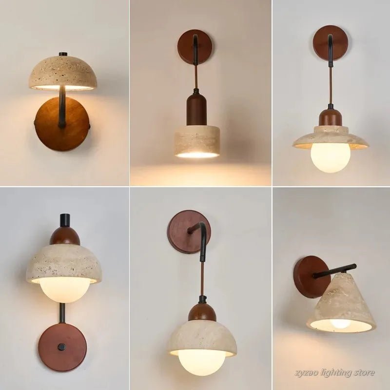 Applique Murale LED de Style Japonais en Travertin Noyer Jaune - Lumeria