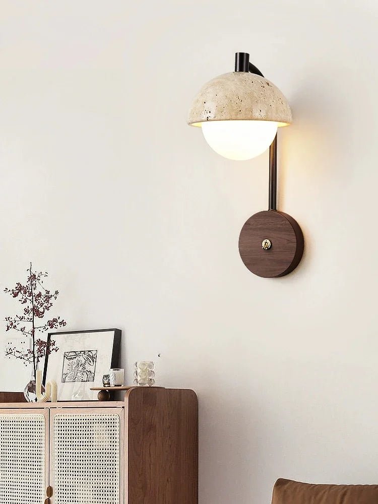 Applique Murale LED de Style Japonais en Travertin Noyer Jaune - Lumeria