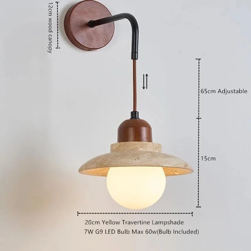 Applique Murale LED de Style Japonais en Travertin Noyer Jaune - Lumeria