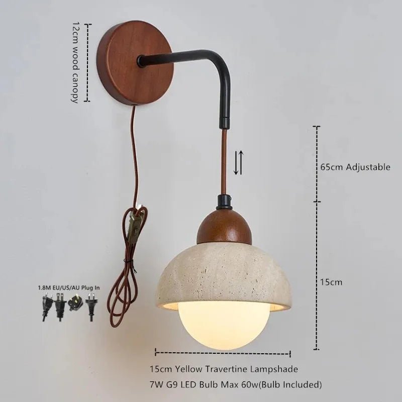 Applique Murale LED de Style Japonais en Travertin Noyer Jaune - Lumeria