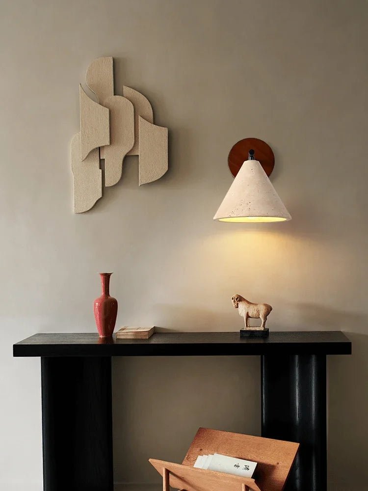 Applique Murale LED de Style Japonais en Travertin Noyer Jaune - Lumeria