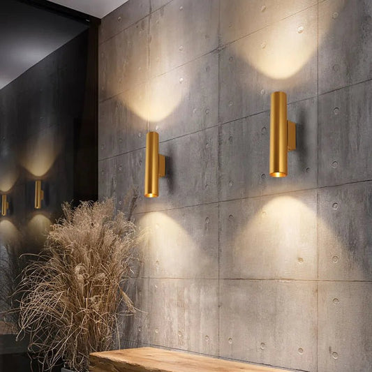 Applique murale LED double cylindre or et noir en aluminium - Lumeria