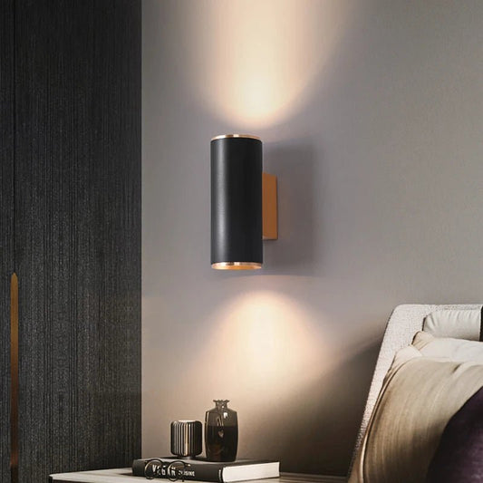 Applique murale LED double tête cylindrique en aluminium or dimmable - Lumeria