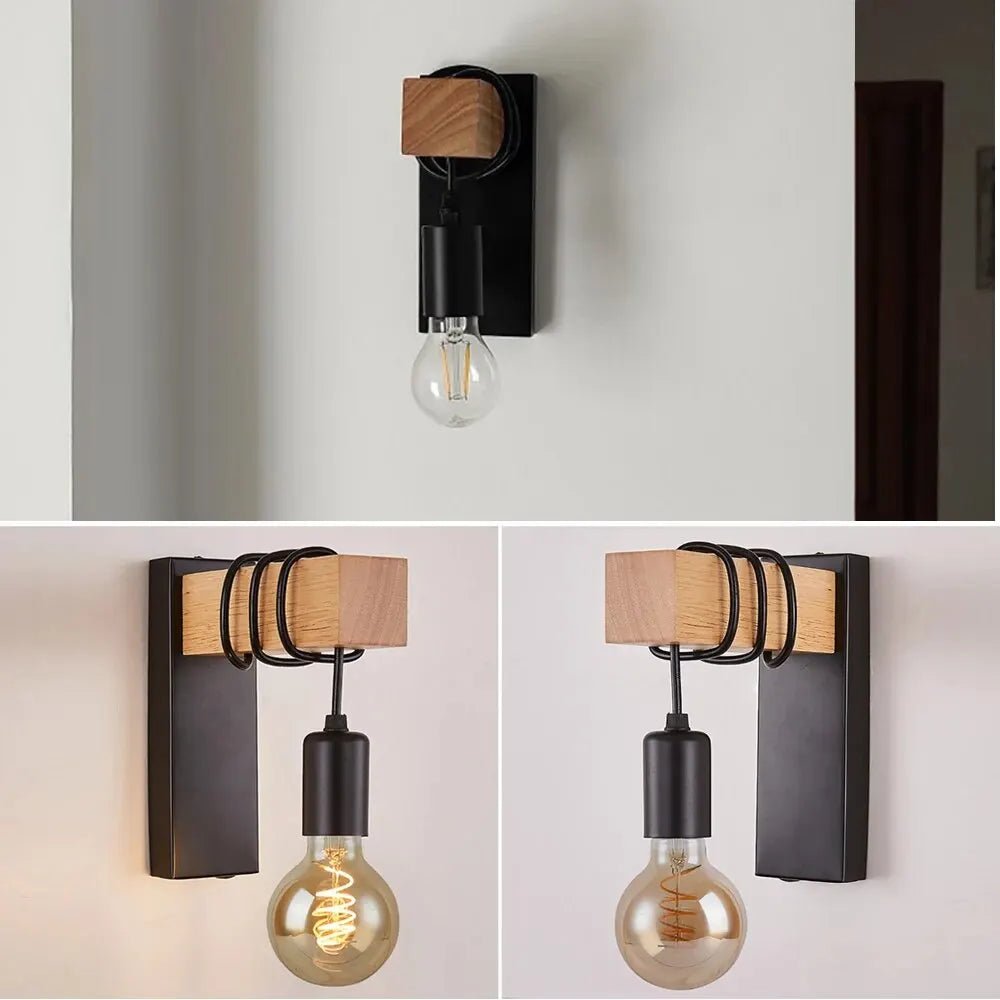 Applique Murale LED en Bois Rétro, Style Industriel, Luminaire Décoratif d'Nik, Idéal pour un Loft, un Salon ou une Table de oral et, 220/110V - Lumeria