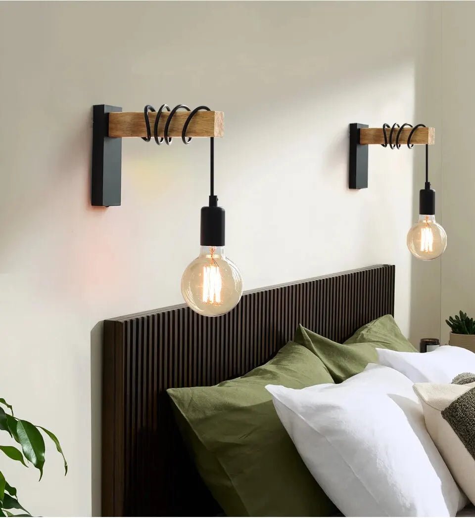 Applique Murale LED en Bois Rétro, Style Industriel, Luminaire Décoratif d'Nik, Idéal pour un Loft, un Salon ou une Table de oral et, 220/110V - Lumeria