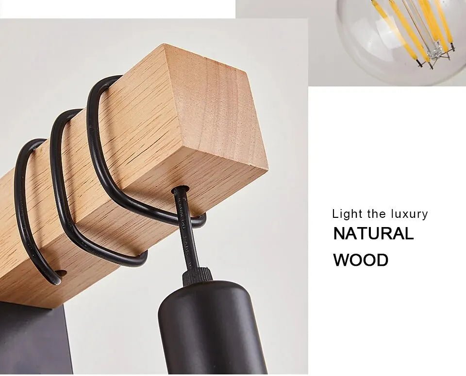 Applique Murale LED en Bois Rétro, Style Industriel, Luminaire Décoratif d'Nik, Idéal pour un Loft, un Salon ou une Table de oral et, 220/110V - Lumeria