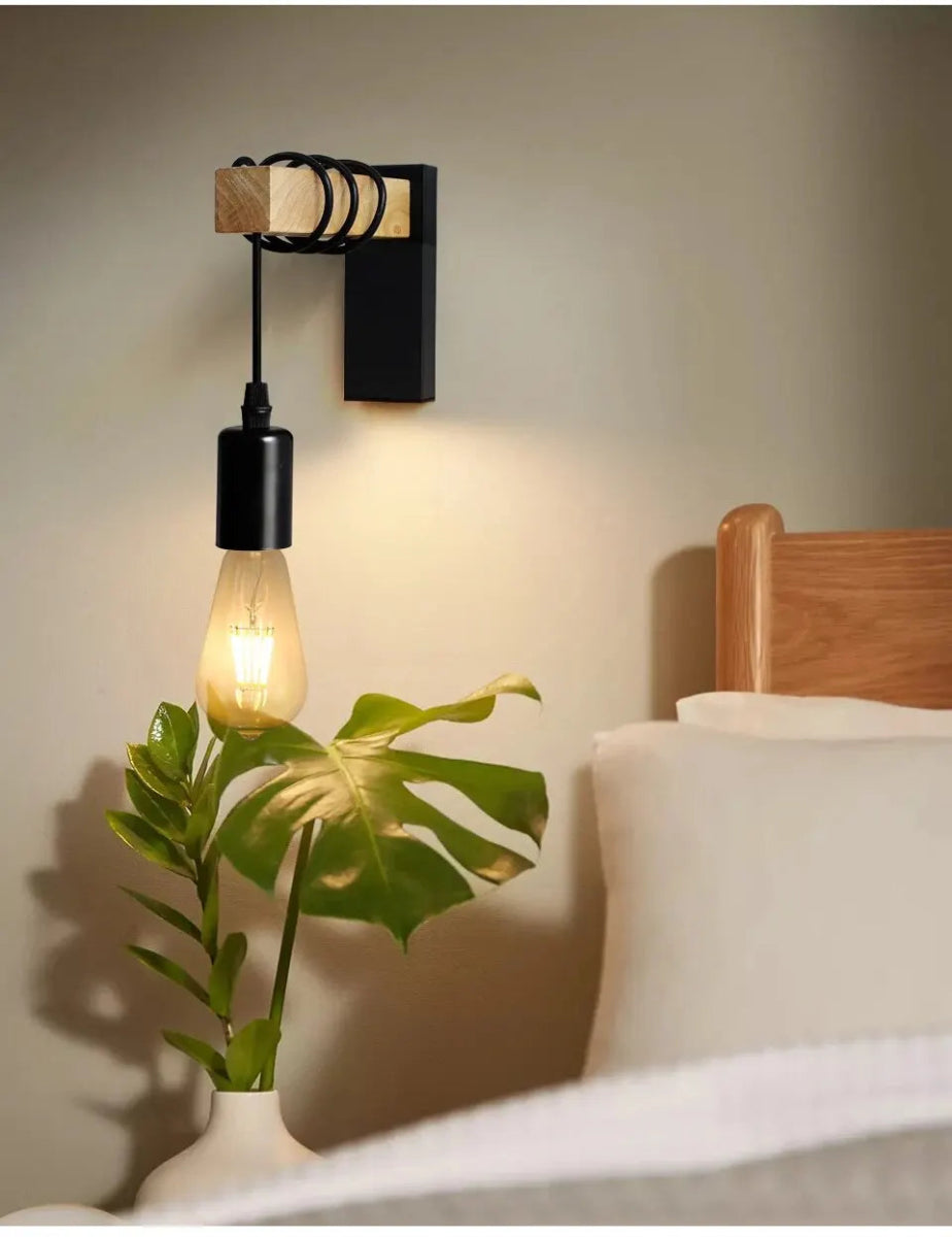 Applique Murale LED en Bois Rétro, Style Industriel, Luminaire Décoratif d'Nik, Idéal pour un Loft, un Salon ou une Table de oral et, 220/110V - Lumeria