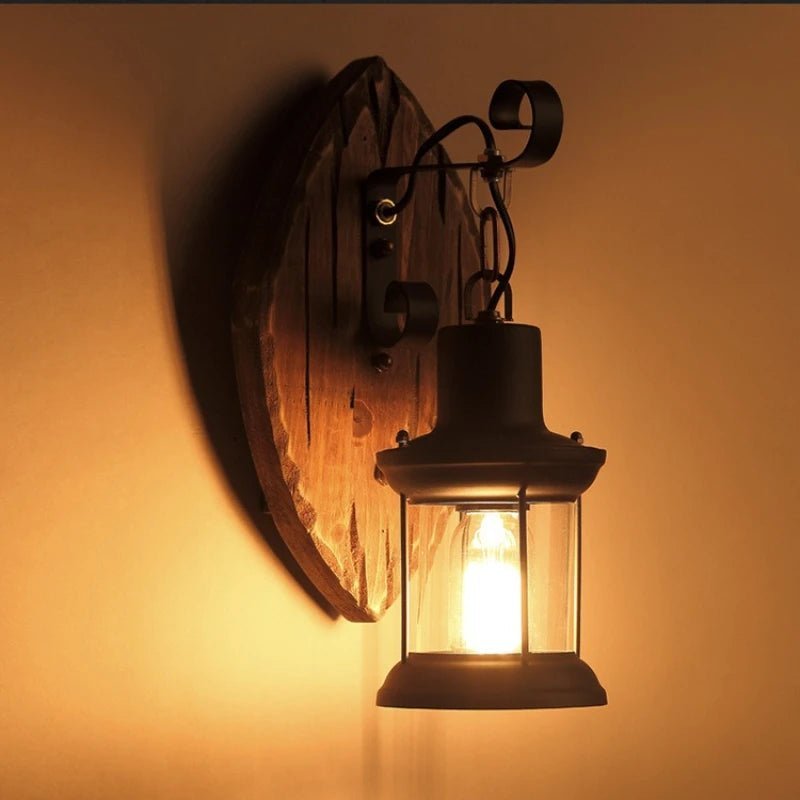 Applique murale LED industrielle en bois massif avec verre transparent - Lumeria