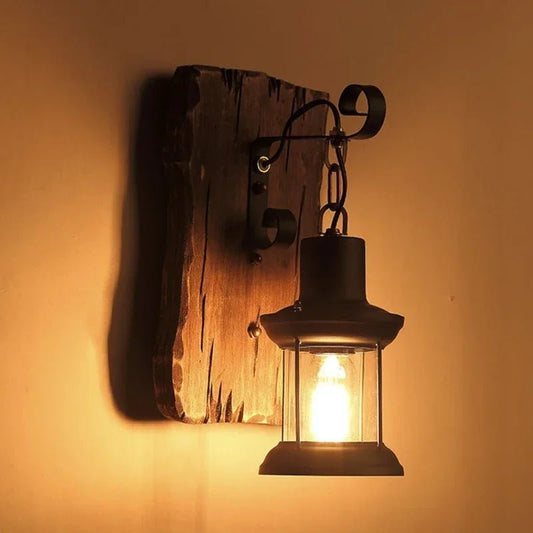 Applique murale LED industrielle en bois massif avec verre transparent - Lumeria