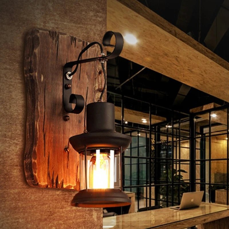 Applique murale LED industrielle en bois massif avec verre transparent - Lumeria