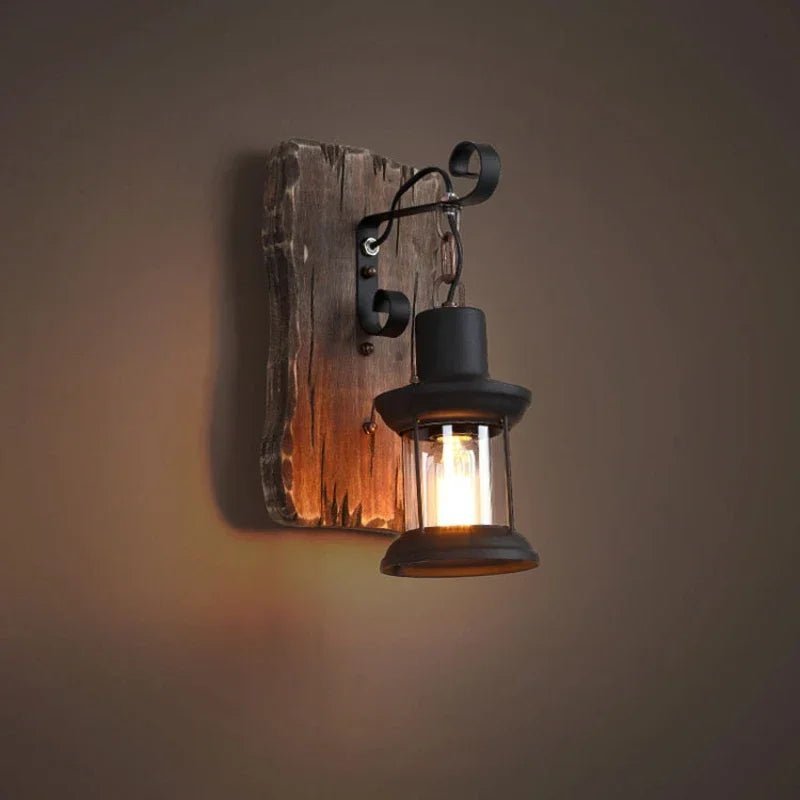 Applique murale LED industrielle en bois massif avec verre transparent - Lumeria