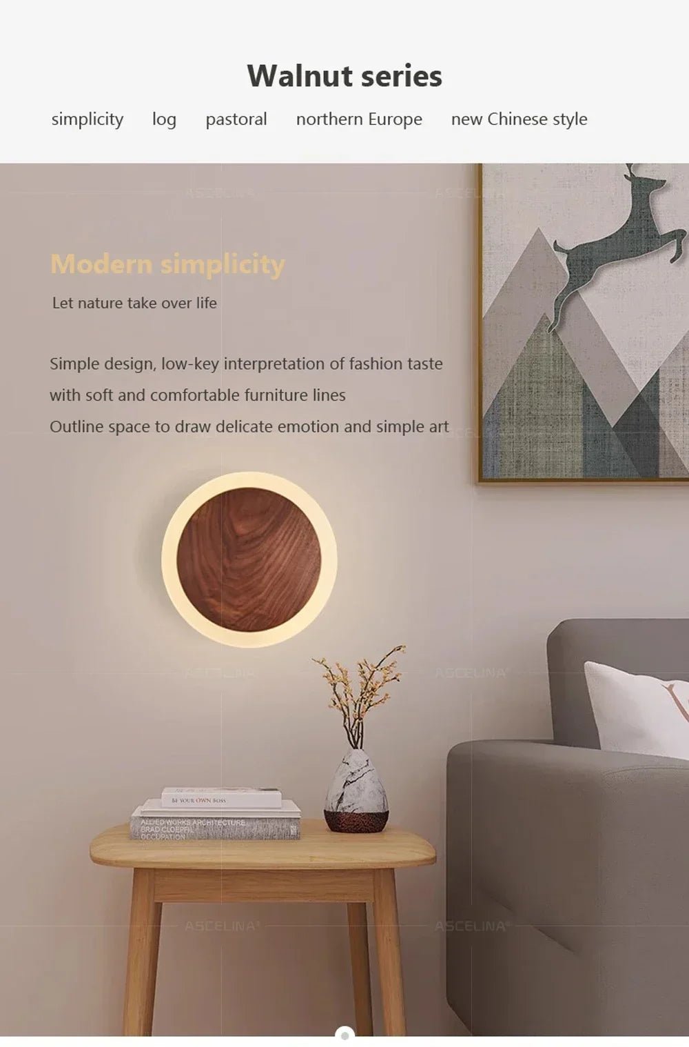 Applique murale LED moderne nordique en noyer - Lindal - Lumeria