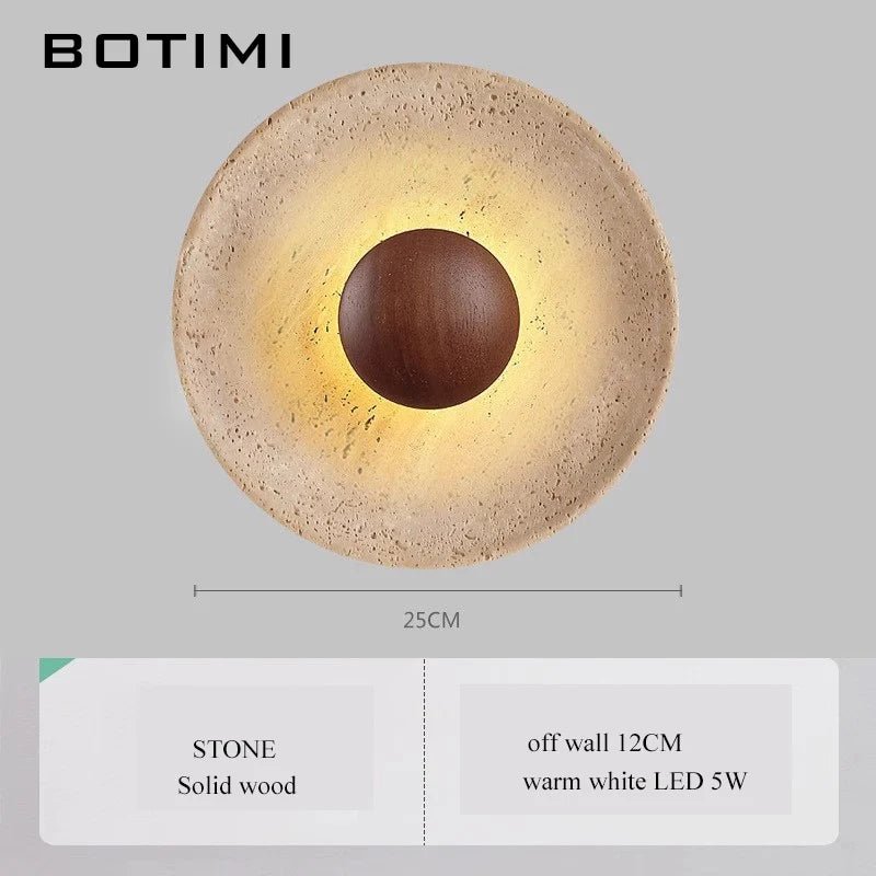 Applique Murale LED Ronde en Pierre et Bois Botime - Lumeria