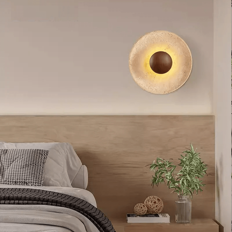 Applique Murale LED Ronde en Pierre et Bois Botime - Lumeria