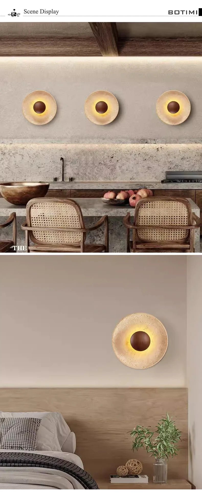 Applique Murale LED Ronde en Pierre et Bois Botime - Lumeria