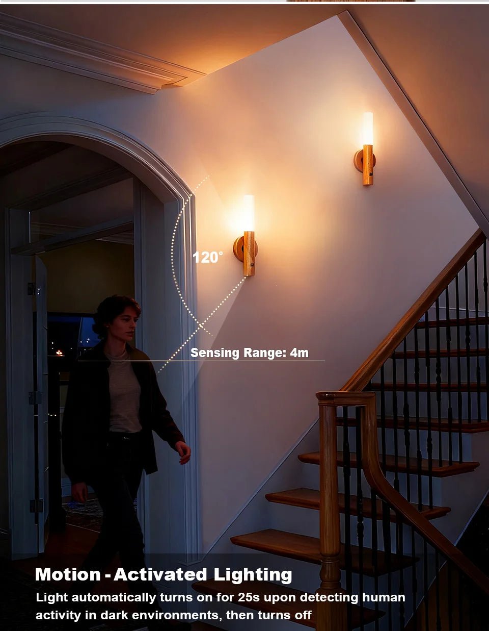 Applique Murale Magnétique en Bois, Capteur de Mouvement PIR, Rotation à 360°, Rechargeable par USB. - Lumeria