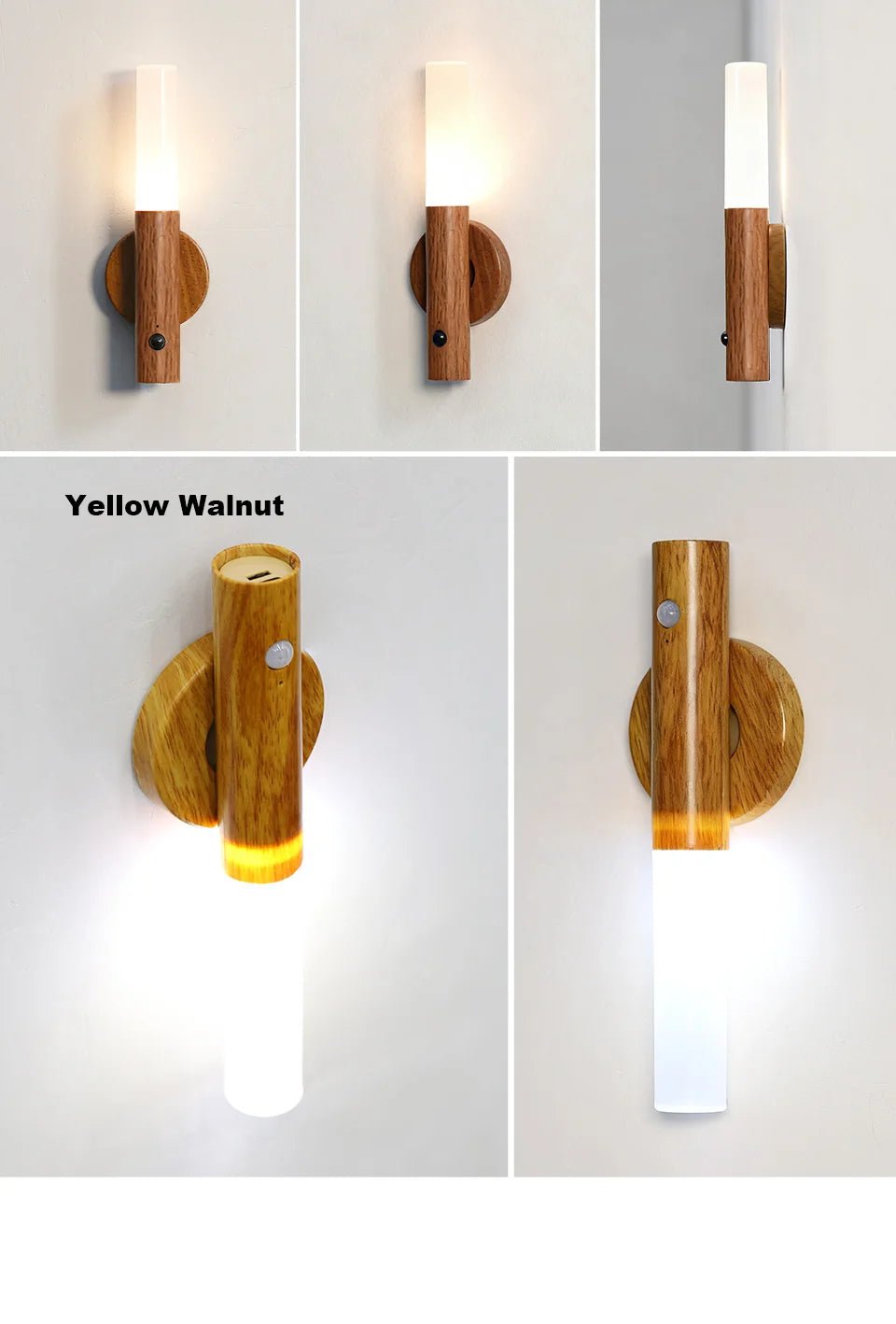 Applique Murale Magnétique en Bois, Capteur de Mouvement PIR, Rotation à 360°, Rechargeable par USB. - Lumeria