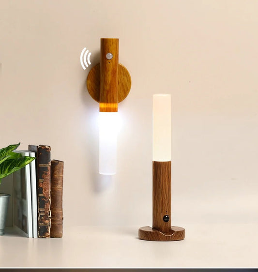 Applique Murale Magnétique en Bois, Capteur de Mouvement PIR, Rotation à 360°, Rechargeable par USB. - Lumeria