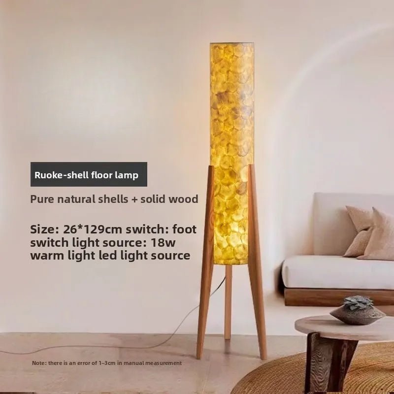 Lampadaire en noyer massif avec abat - jour rond en tissu dimmable - Lumeria