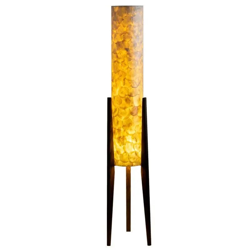 Lampadaire en noyer massif avec abat - jour rond en tissu dimmable - Lumeria