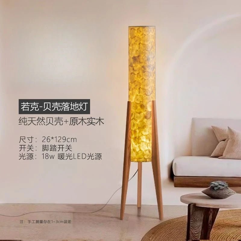 Lampadaire en noyer massif avec abat - jour rond en tissu dimmable - Lumeria