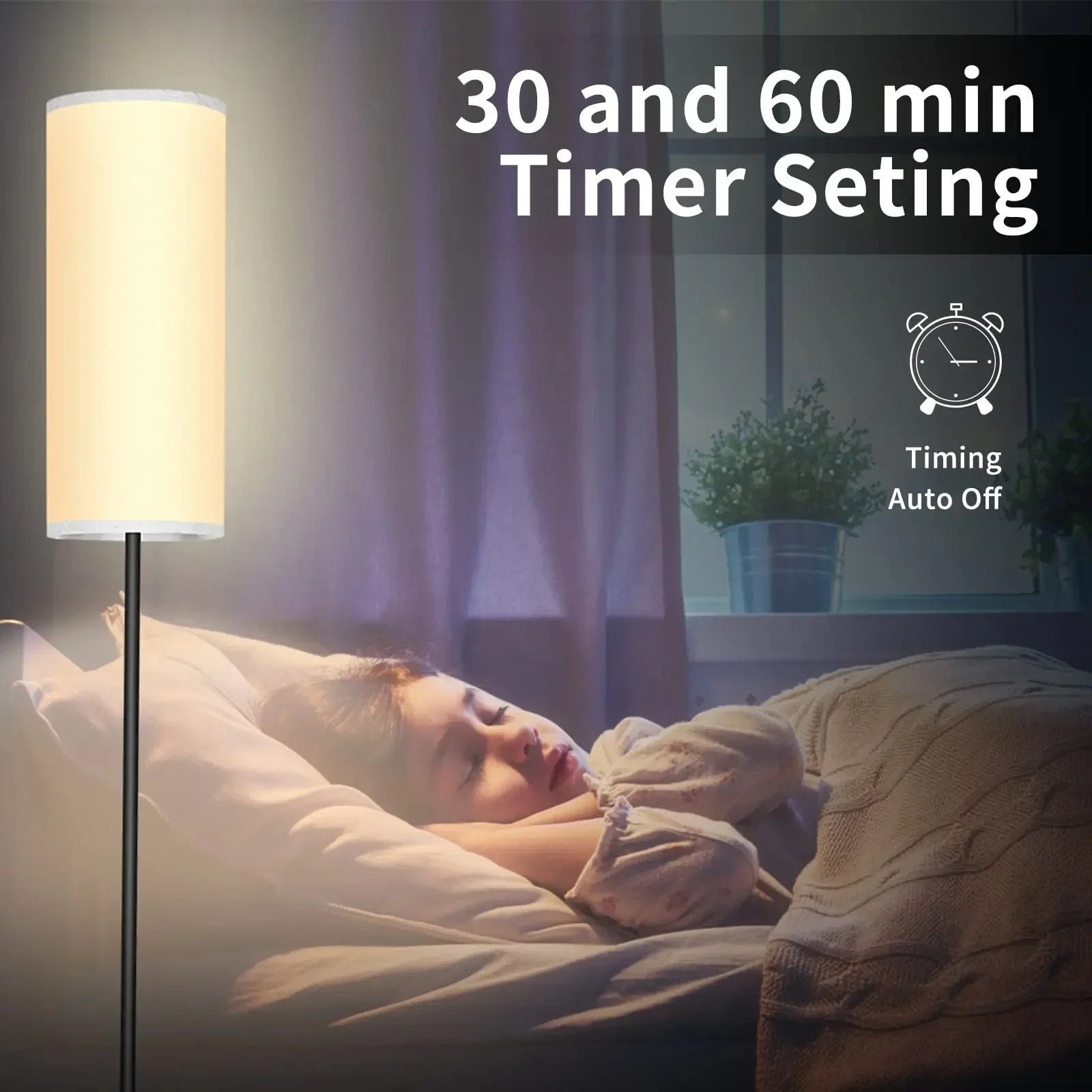 Lampadaire minimaliste métal avec variateur LED et abat - jour lin naturel - Lumeria