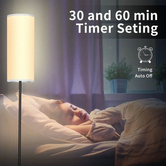 Lampadaire minimaliste métal avec variateur LED et abat - jour lin naturel - Lumeria