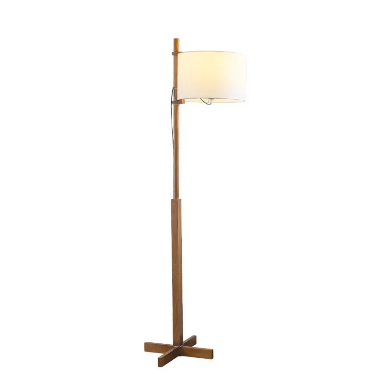 Lampadaire scandinave bois massif avec abat - jour en tissu naturel LED - Lumeria