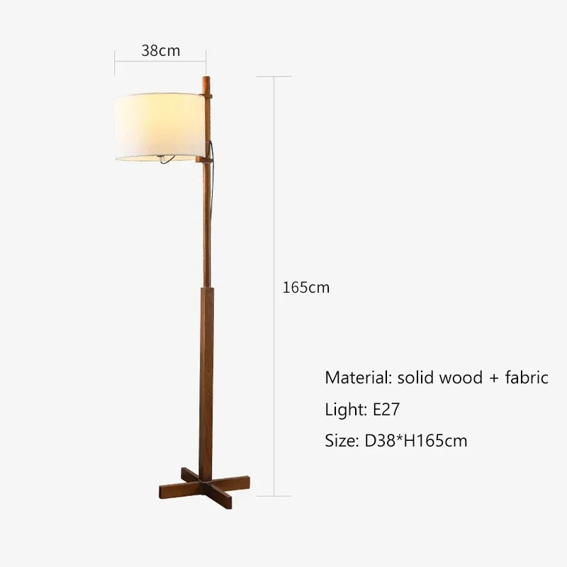 Lampadaire scandinave bois massif avec abat - jour en tissu naturel LED - Lumeria