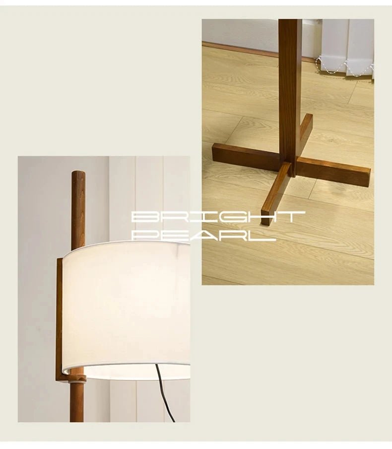 Lampadaire scandinave bois massif avec abat - jour en tissu naturel LED - Lumeria