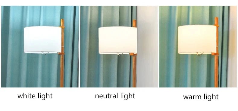 Lampadaire scandinave bois massif avec abat - jour en tissu naturel LED - Lumeria