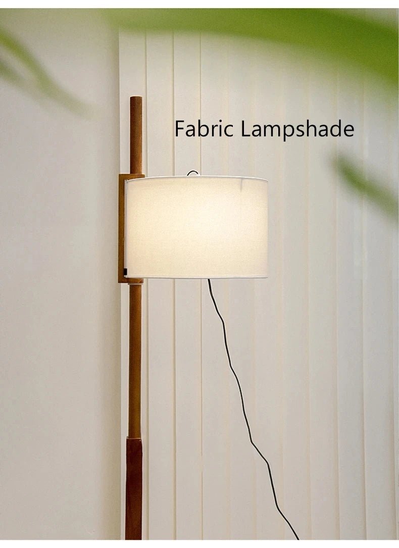 Lampadaire scandinave bois massif avec abat - jour en tissu naturel LED - Lumeria