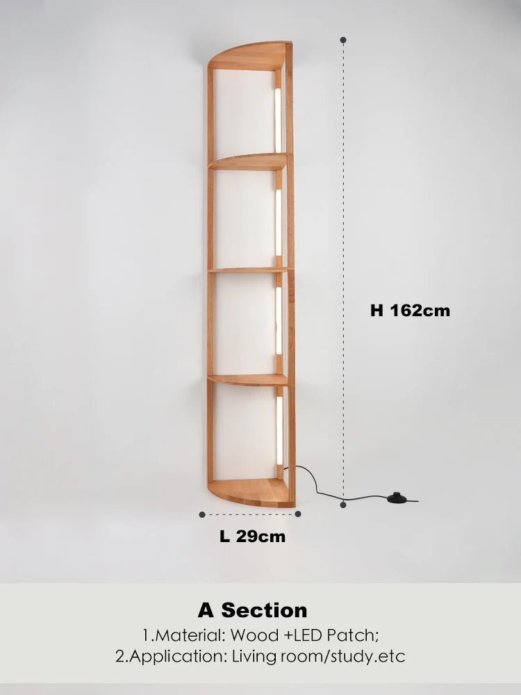 Lampadaire scandinave en bois à LED orientables avec étagère - Lumeria
