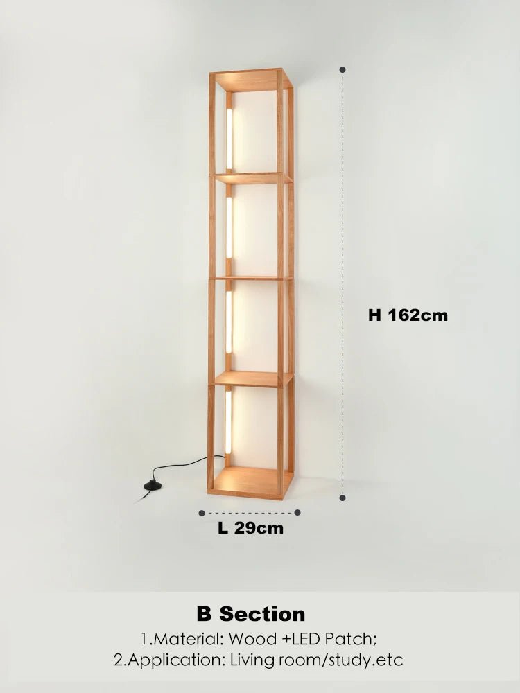Lampadaire scandinave en bois à LED orientables avec étagère - Lumeria