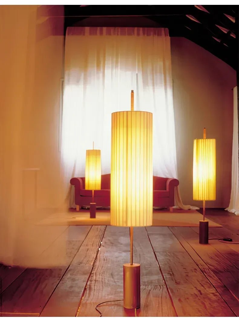 Lampadaire sur pied avec abat - jour tricoté main et éclairage réglable Japandi - Lumeria