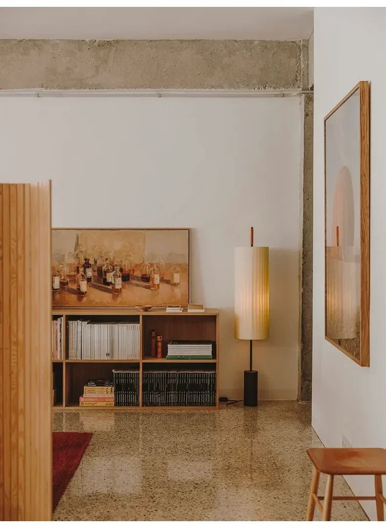 Lampadaire sur pied avec abat - jour tricoté main et éclairage réglable Japandi - Lumeria