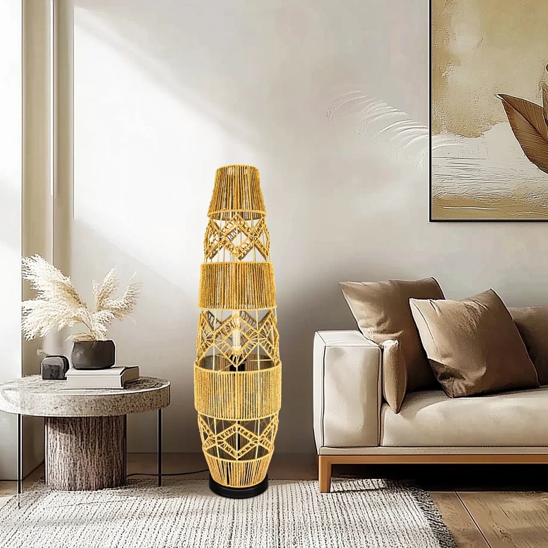 Lampadaire sur pied en rotin tressé avec LED dimmable à pied - Lumeria