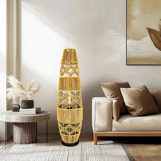 Lampadaire sur pied en rotin tressé avec LED dimmable à pied - Lumeria