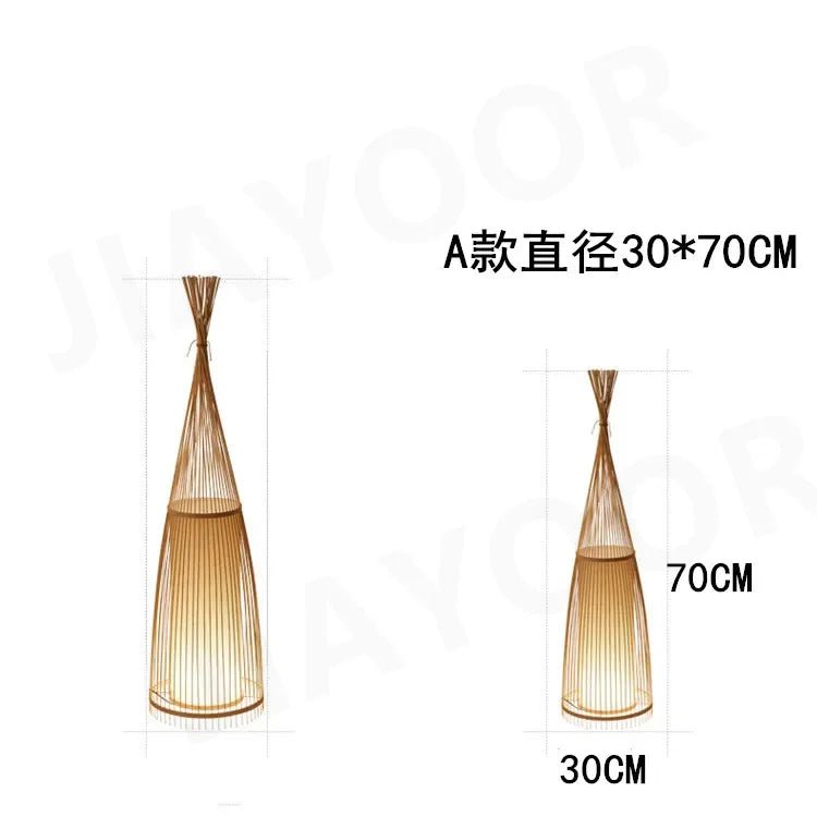 Lampadaire tactile en bambou tressé à abat - jour métal Japandi - Lumeria