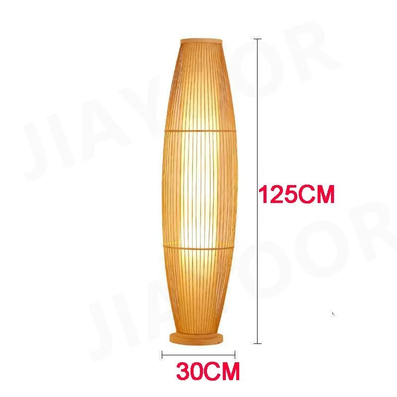 Lampadaire tactile en bambou tressé à abat - jour métal Japandi - Lumeria