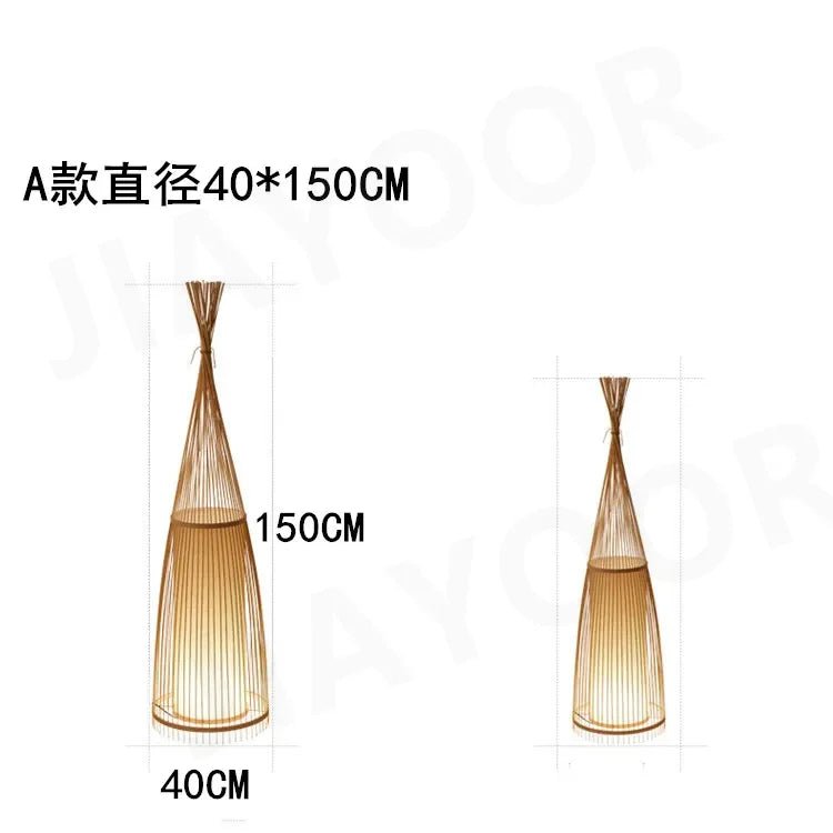 Lampadaire tactile en bambou tressé à abat - jour métal Japandi - Lumeria
