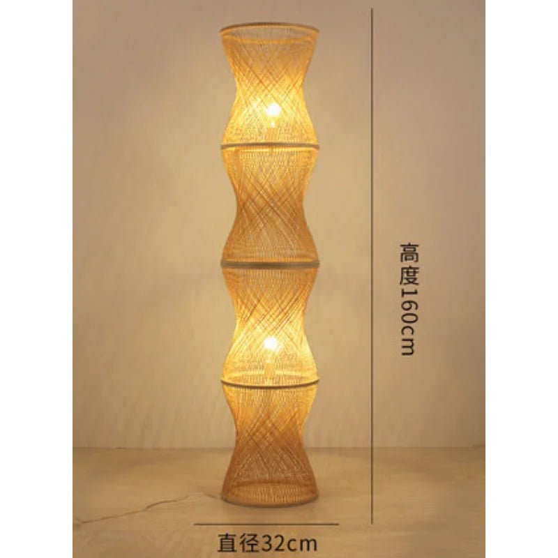 Lampadaire tactile en bambou tressé à abat - jour métal Japandi - Lumeria