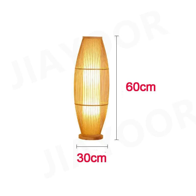Lampadaire tactile en bambou tressé à abat - jour métal Japandi - Lumeria
