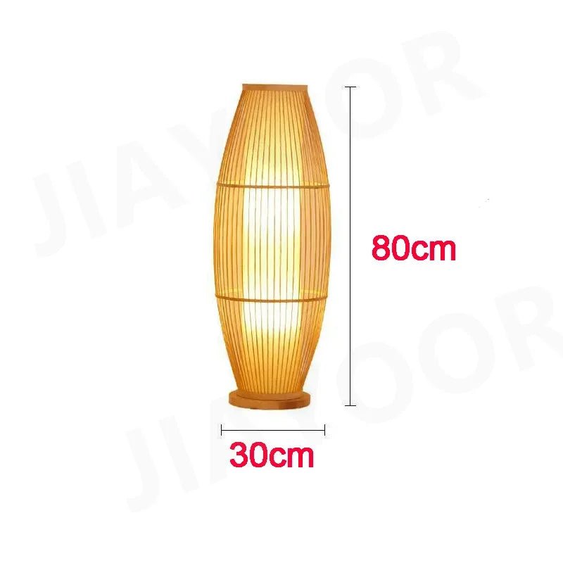 Lampadaire tactile en bambou tressé à abat - jour métal Japandi - Lumeria